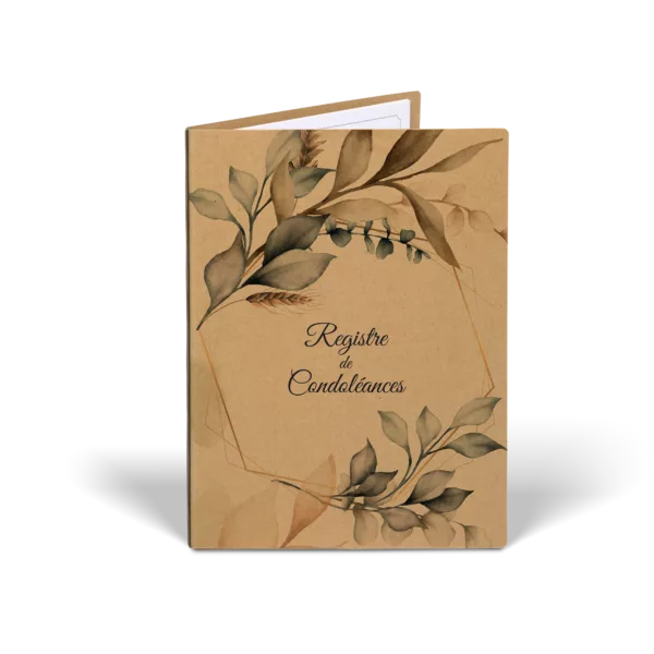 Recueil de Condoléances - 2 volets A4 en Carton Noble Recyclé - Feuillage